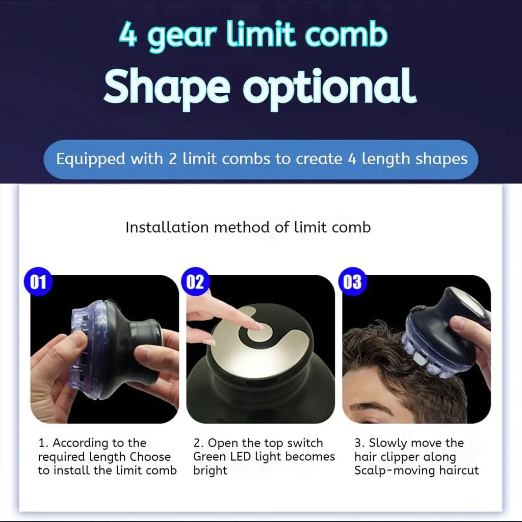 TINSOL Round Quick Haircut Wireless Round Hair Clipper with LED Display and Length Adjustable 3-12mm Self Haircutting Kit