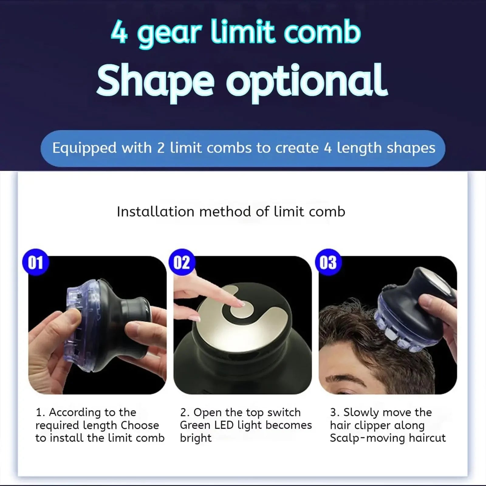 TINSOL Round Quick Haircut Wireless Round Hair Clipper with LED Display and Length Adjustable 3-12mm Self Haircutting Kit