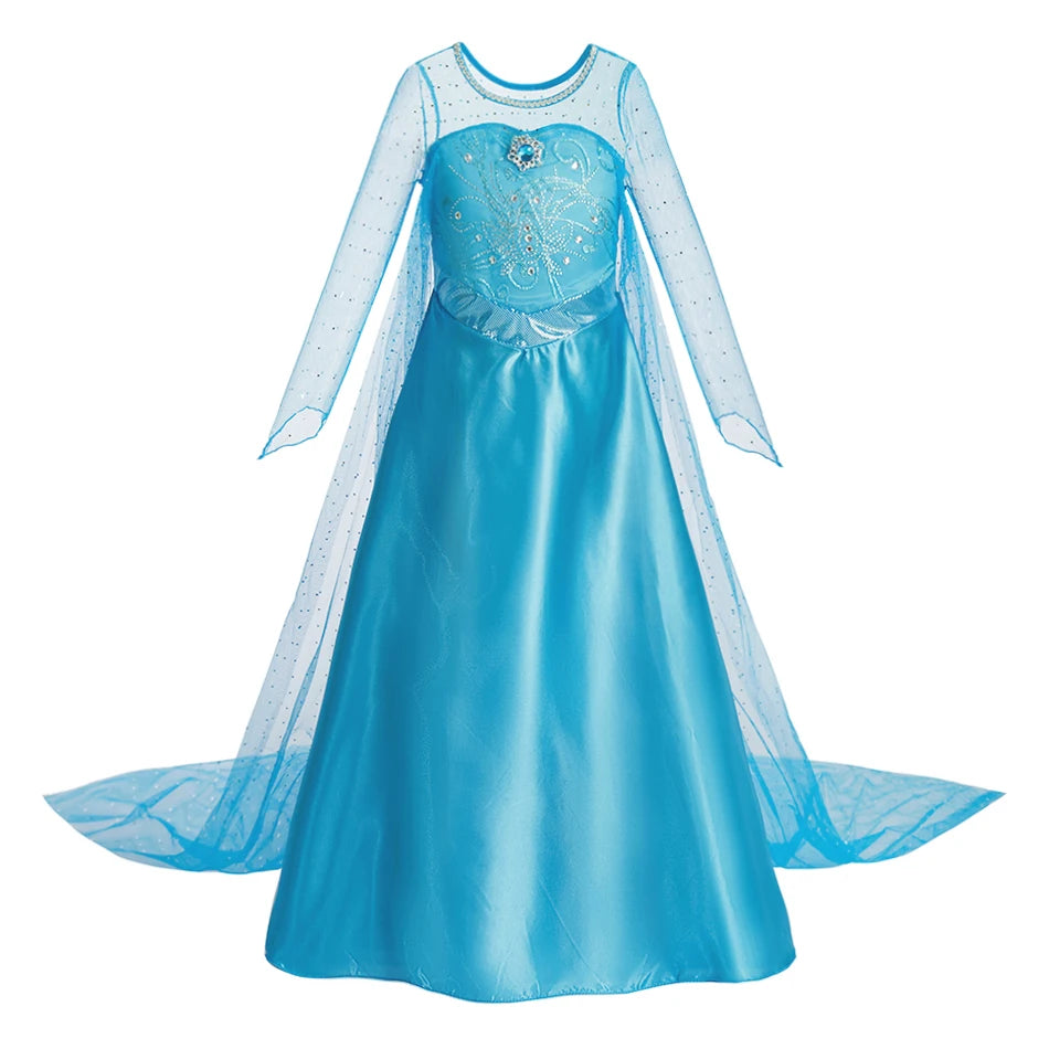Children Princess Fancy Costume Elsa Party Carnival White Dress Up for Girl Christmas Birthday Cosplay Belle Snowflake Vestidoes