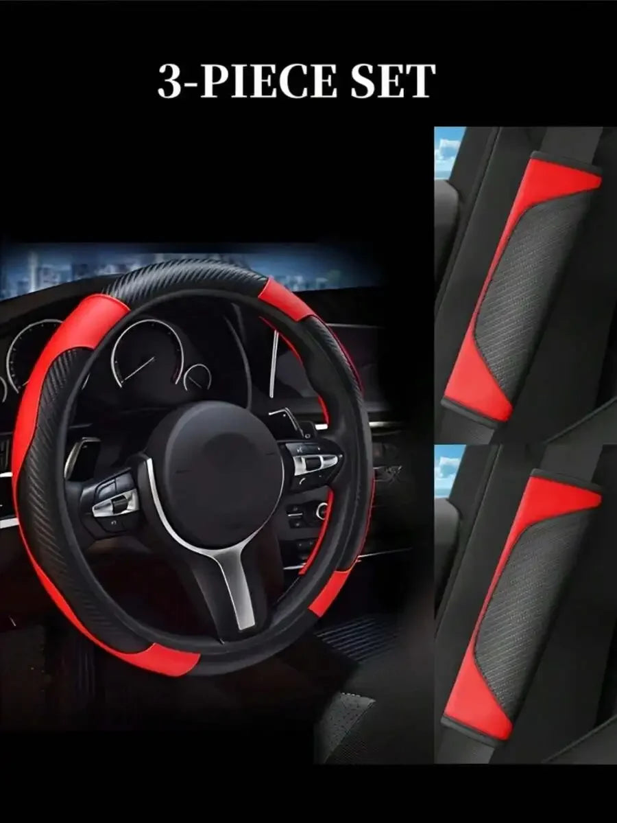 6-Piece PU Leather Car Interior Accessories Set Steering Wheel Cover Armrest Handbrake Seat Belt Covers For Sedan SUV Truck