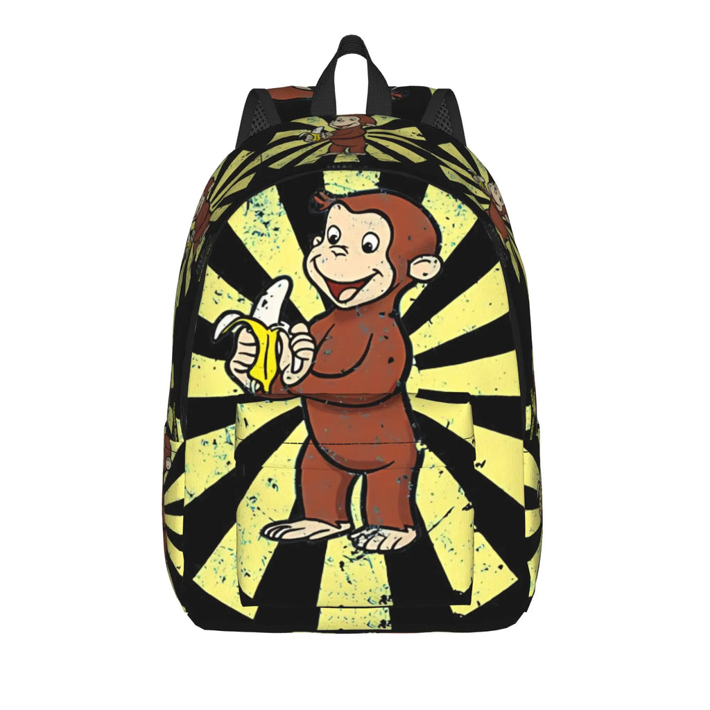 Curious George Swing Banana Stripe Backpack  Outdoor Style Backpacks Women High Quality Large School Bags Streetwear Rucksack