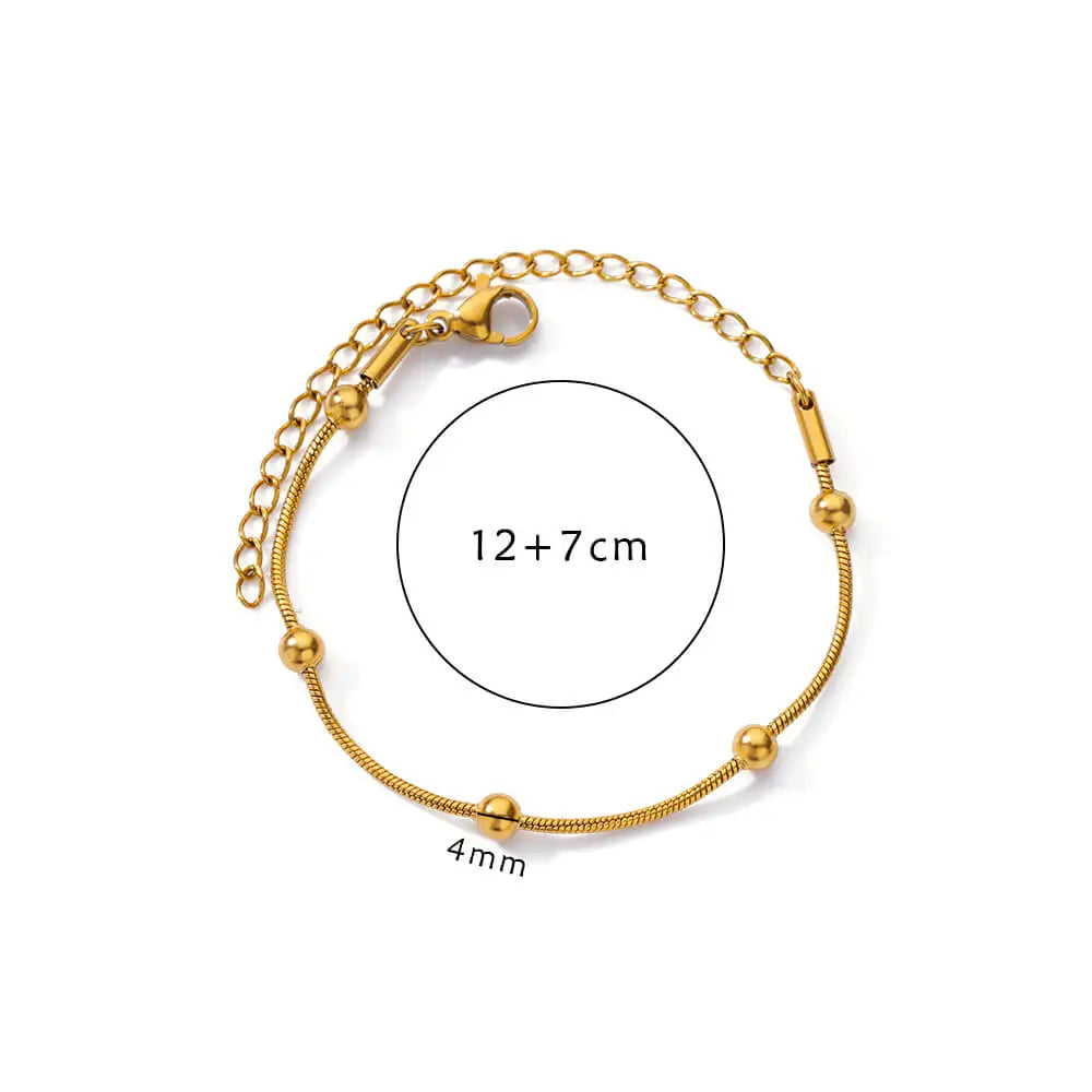 Stainless Steel Beaded Round Snake Chain Bracelets For Women Gold Color Geometric Bracelet Luxury Wedding Party Jewelry Gift
