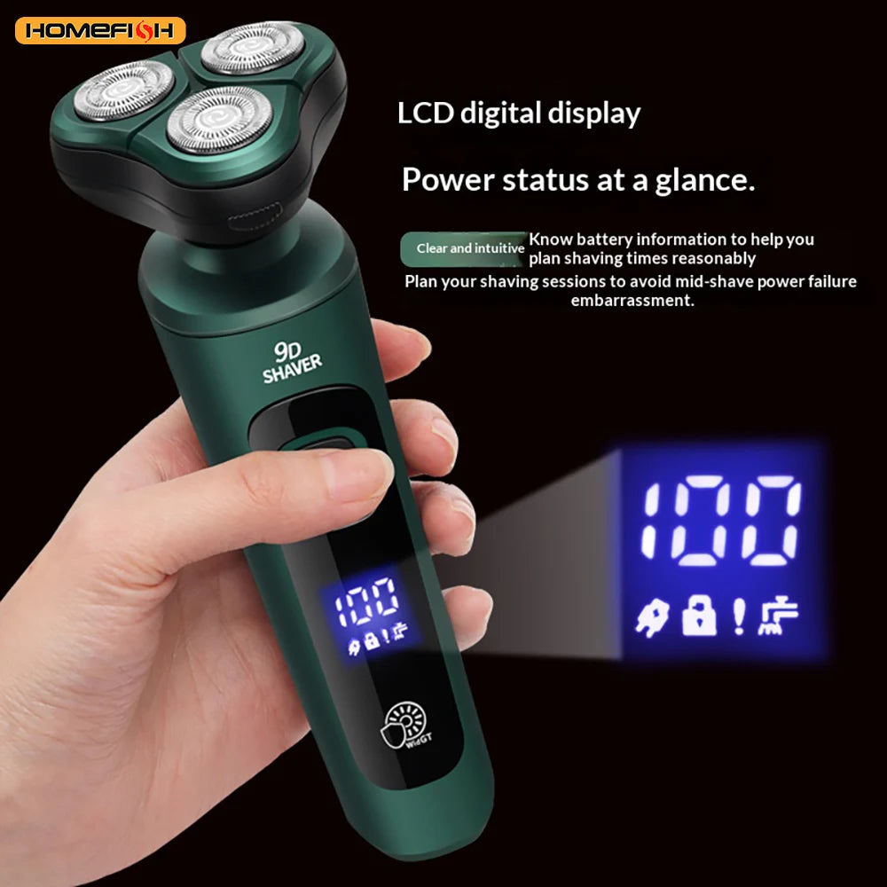 LCD Display Smart Electric Shaver, 3D Floating Triple Head Razor, USB Rechargeable Waterproof for Shaving & Beard Trimming