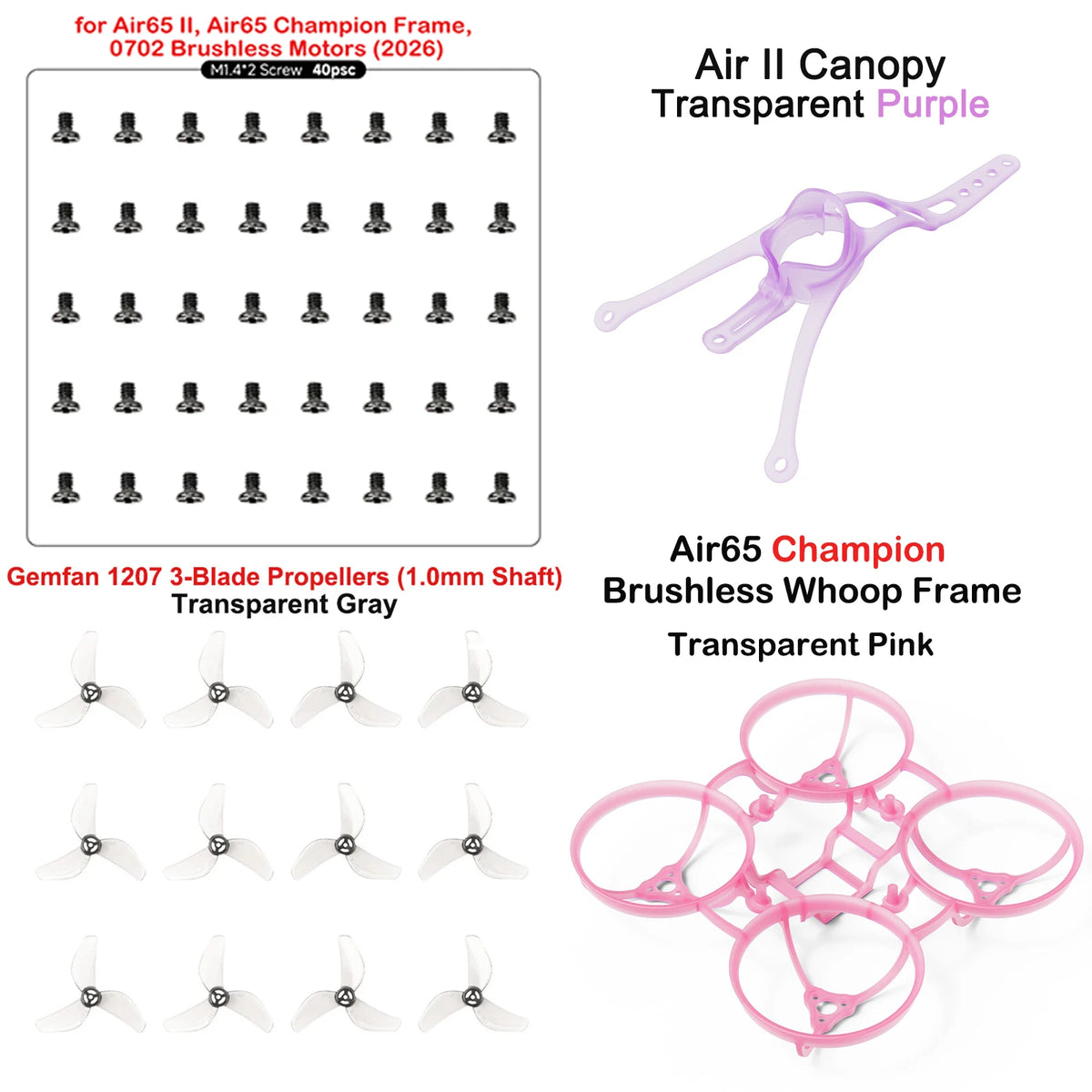 BETAFPV Air65 Champion Brushless Whoop Frame-2.20g 65mm Tiny Whoop, Air 65 II Motor Fixing Screws Pack, HQ 31mm Propellers