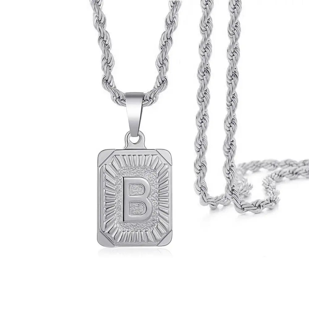 1pc 18K Gold-Plated Capital Letter Stainless Steel Twist Chain Necklace - Personalized A-Z Letter Pendant for Men and Women