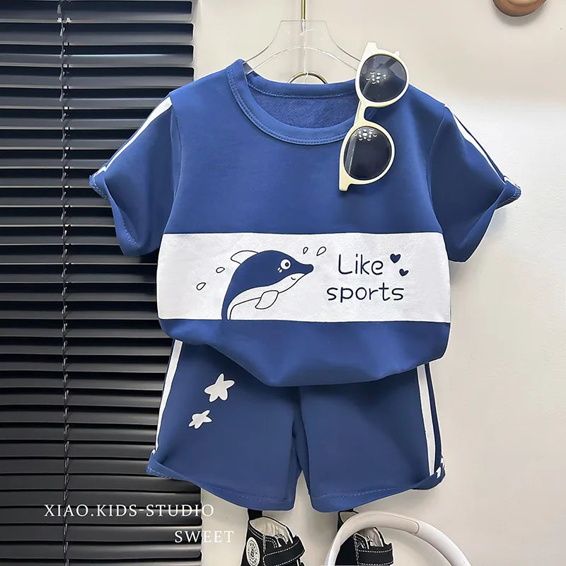 Children's Sets Mother Kids Clothes Boys Girl T-shirt Shorts 2PCS Short Sleeve Baby Children Clothing Toddler Suit Suit Striped