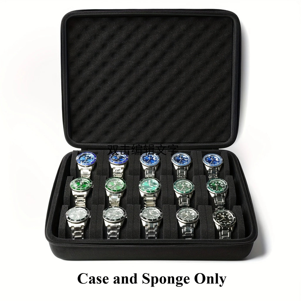 Hard-Shell 15 Slots Watch Storage Organizer Case, Watch Carry Box Fit Large And Small Watches, With Soft Foam Pillow