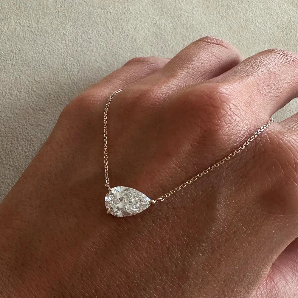 BXINY 1-3CT Pear Cut Moissanite Pendant Necklace S925 Silver East West Solitaire Water Drop Diamond Neck Chain for Women Jewelry