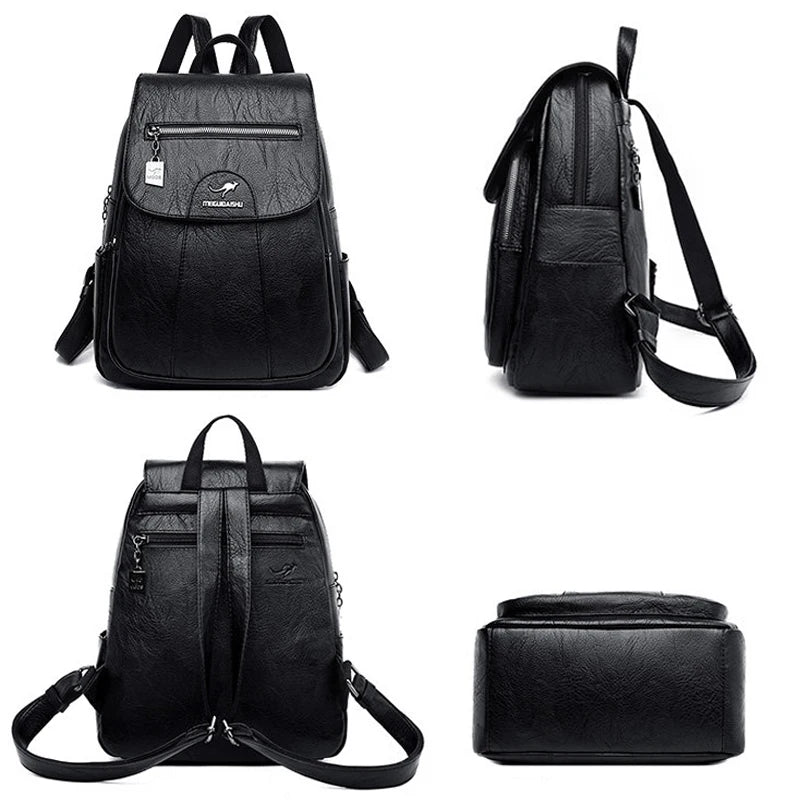 2024 New Women Leather Backpacks High Quality Female Vintage Backpack For Girls School Bag Travel Bagpack Ladies Back Pack