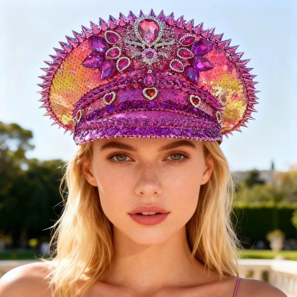 Luxury Festival Rhinestone Captain Hat Military Cap Sergeant Hat Hen Do Hat Mucis Festival Steampunk Caps Fashion Masquerade