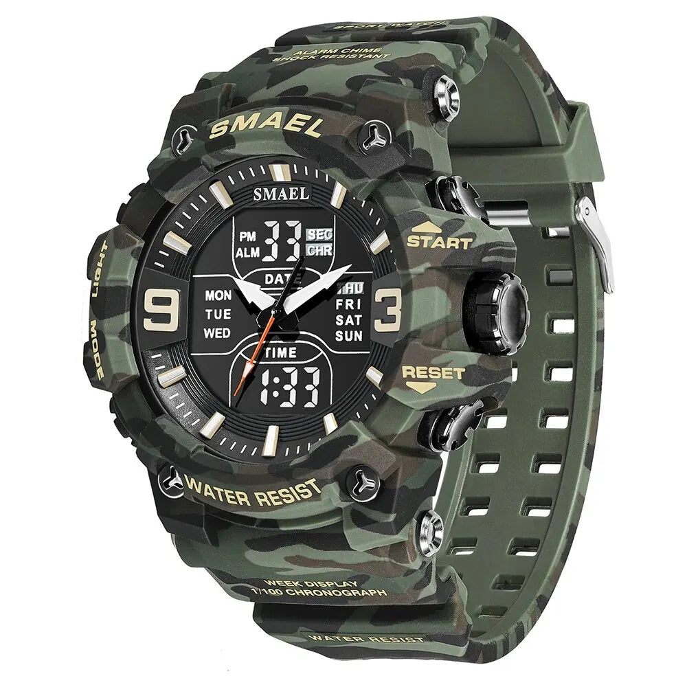 SMAEL 8049MC Camouflage New Style Digital Waterproof Sports Watches Men's Shock Analog Dual Display Watch