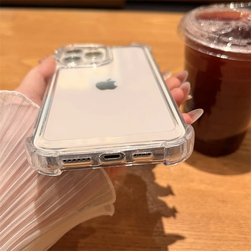 Luxury Shockproof Transparent Case For iPhone 15 14 13 12 11 16 17 18 Pro Max Plus Air Bumper Back Clear Cases Cover