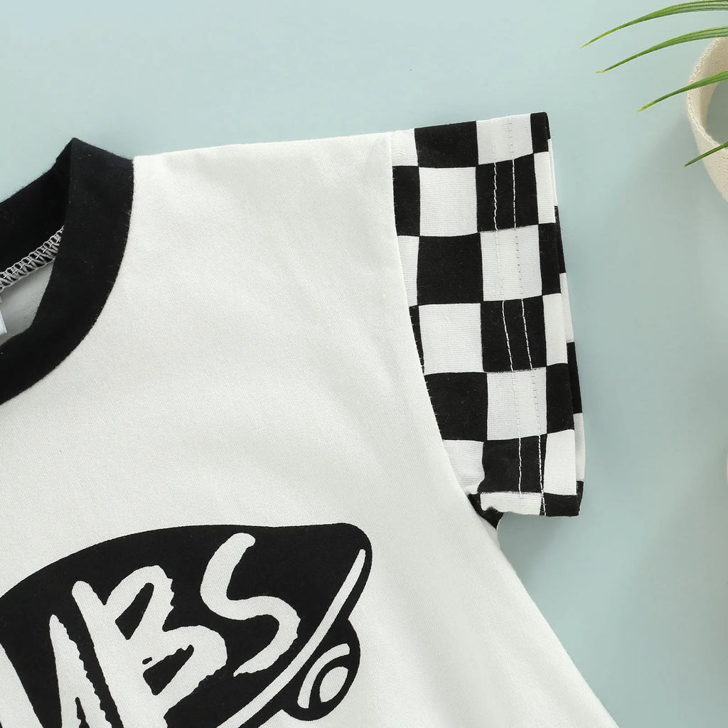 2022-05-07 Lioraitiin 0-18M Infant Baby Girl Boy Romper Plaid Short Sleeve Round Neck Cartoon Pattern Letter Print Jumpsuit