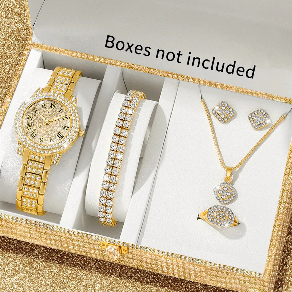 6pcs elegant ladies' quartz watch with necklace accessories set, suitable for daily wear and holiday gifts