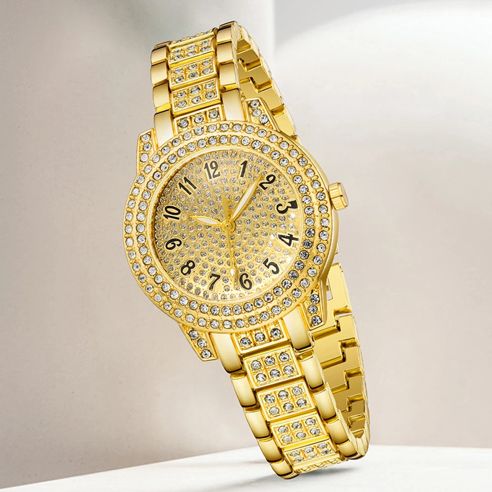 4Pcs/Set Unisex Jewelry Watches Women's Wristwatch Accessories Gold Trendy Fashionable Elegant Classic Exquisite Light Luxury Rhinestone Luxury Roman Numeral Dial Round Dial Quartz Watch Set Y2K Suitable for Travel, Parties,