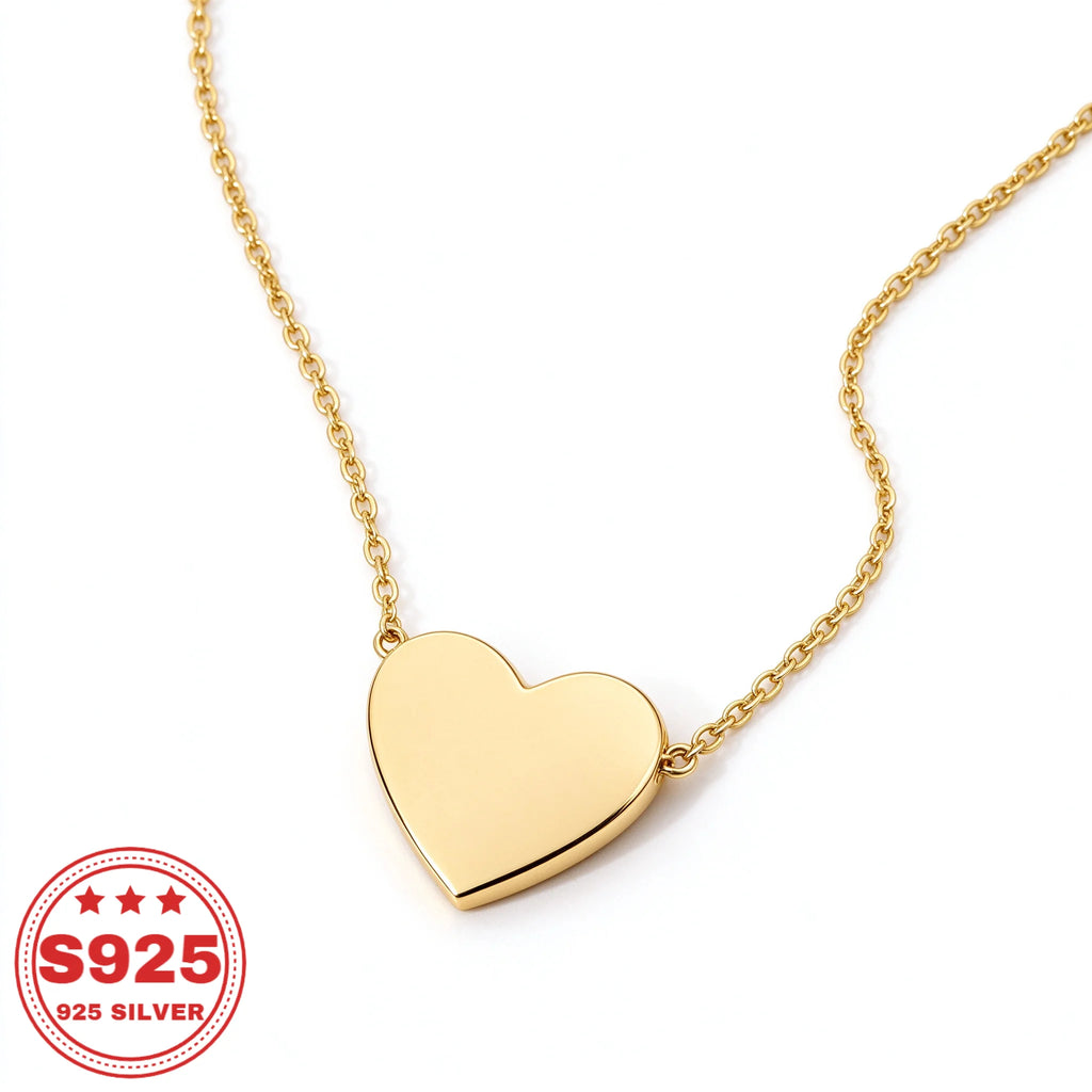 Solid Heart Pendant Necklace, 18K Plated S925 Sterling Silver, Dainty Rolo Chain, Women Minimalist Jewelry, Daily Wear, Anniversary Birthday Holiday Gift, Buy Three Get One Free