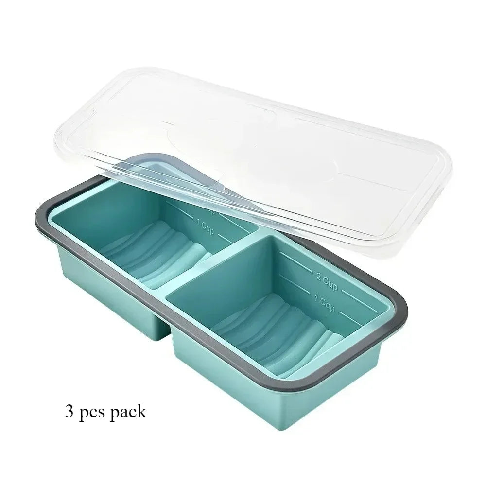 Large Ice Cube Freezer Molds-Soup,Silicone Freezer Tray with Lid Sauce,leftovers,Homemade Meal Prep Freezing Storage Containers