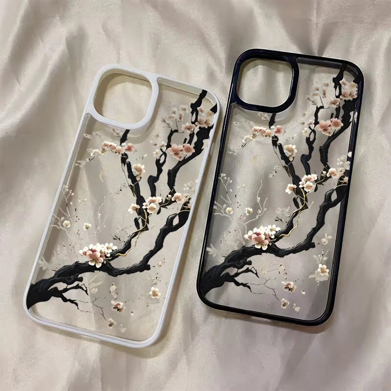 Plum Blossom Artistic Phone Case For IPhone 16 17 15 14 13 11 12 Pro Max 16E Air X XR XS 7 8 Plus TPU Shockproof Cover Funda