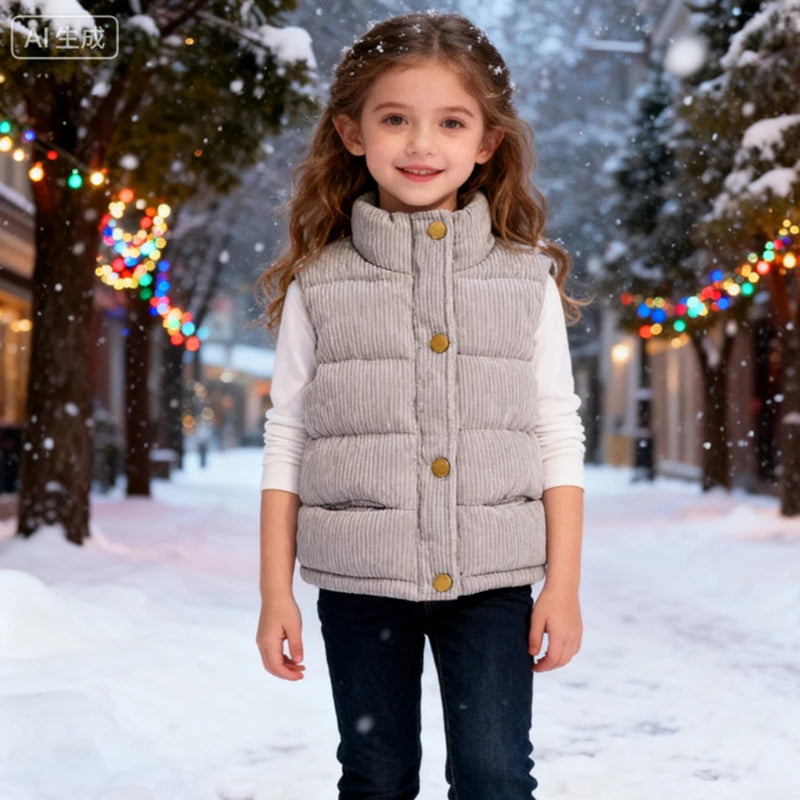 Autumn Winter Baby Girls Boys Vest Cute Thicken Waistcoat Outerwear Children Teens Cotton Solid Color Jackets Vest 2 to 6 Years