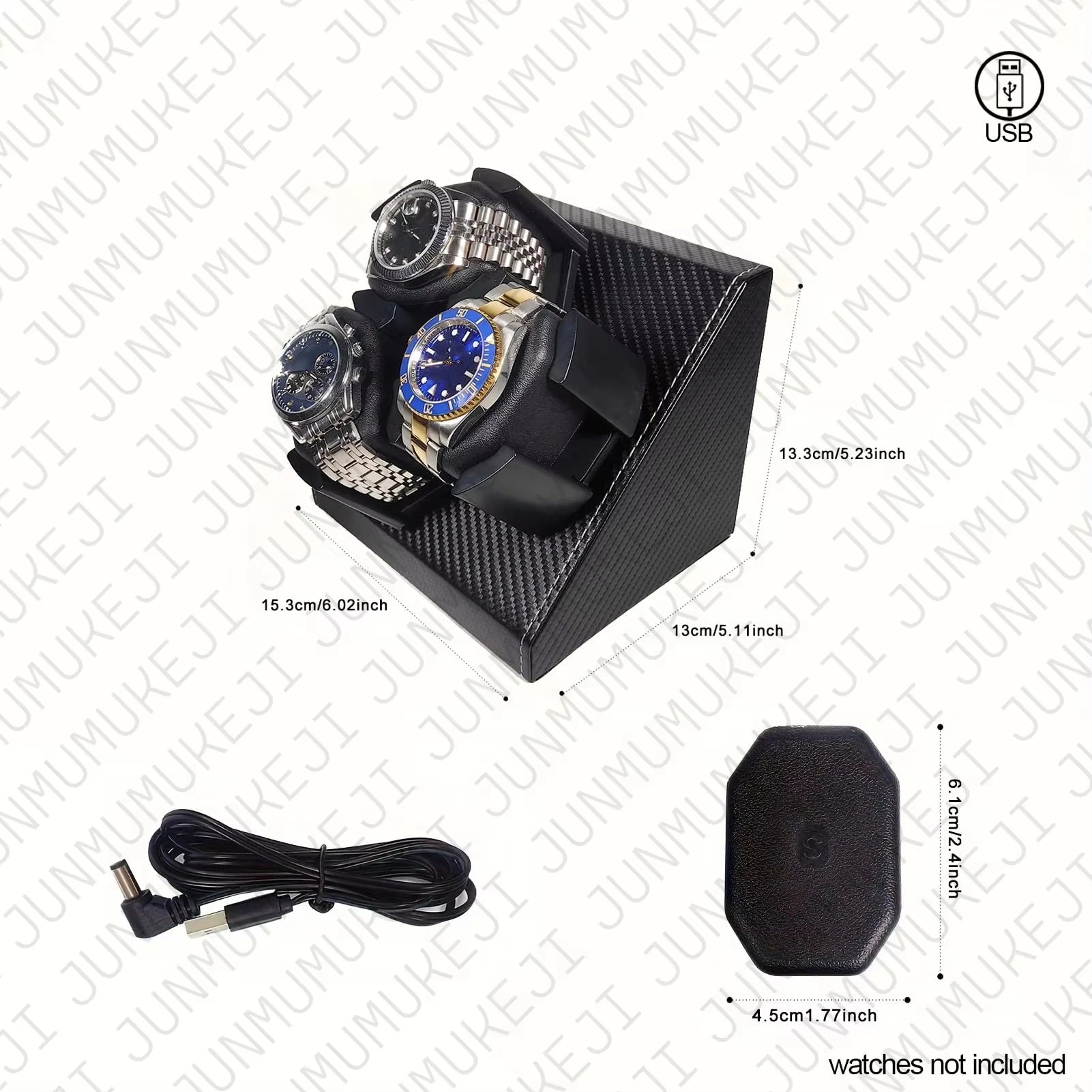 Watch Winder for Automatic Watches Box 3 Watches PU Leather Rotating Storage Display Automatic Winding Universal USB Power 5V1A