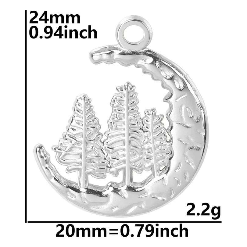 10pcs/lot Stainless Steel Crescent Moon Sun Pendants Moon Girl Friendship Mushroom Forest Charms Jewelry Making Findings No Fade