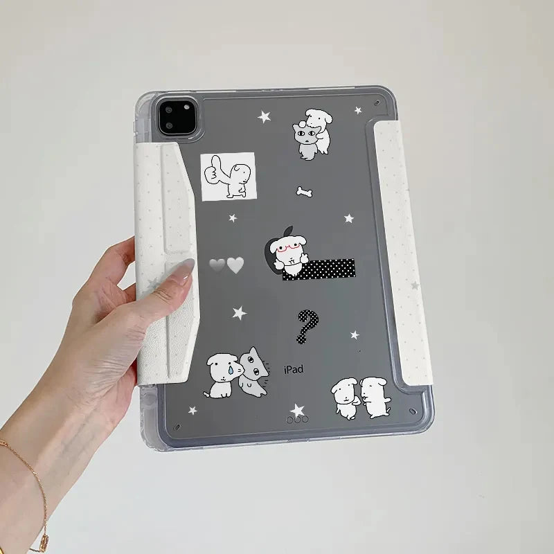 Wave Point Dog 3Y-Fold Tablet Case For iPad Pro 10/11/2020/6th/7th /8th /Air 3rd/Air 4th/9th gen/Air 5th Air 11 Magnetic Buckle