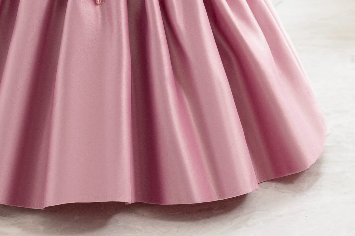 Girls' Birthday Dresses, Bubble Sleeves, Three-Dimensional Flower Party Dresses, Holiday Dresses, Girls' Satin Dresses, Princess