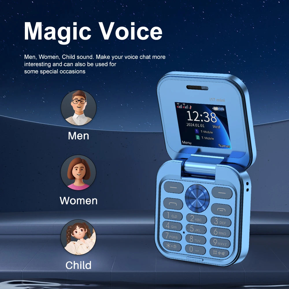 2025 Hot Sale SERVO I17Mini 2G Small Flip Mobile Phone 2 SIM Speed Dial Magic Vioce MP3 Flashlight Mini Fold Cellphone FM Radio