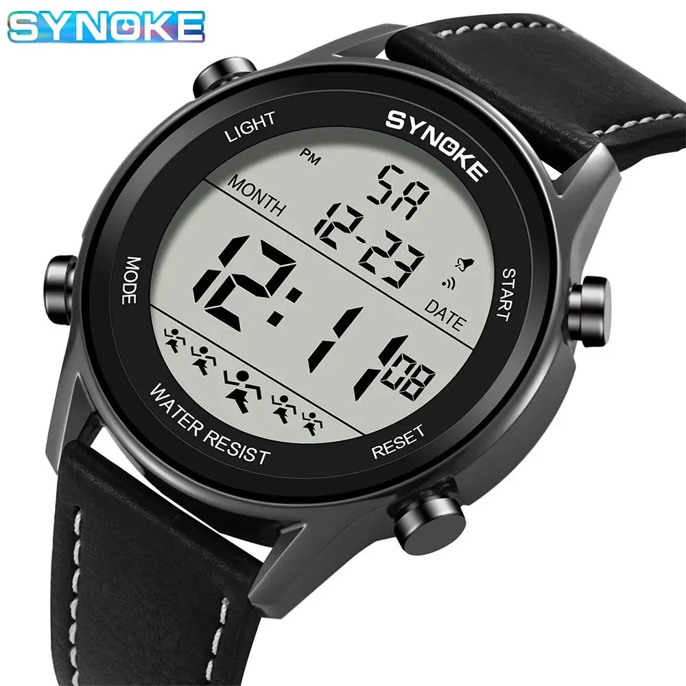 SYNOKE Men Outdoor Sports Multifunctional Waterproof Large Screen Display Luminous LED Digital For Men Fashion Belt Watch