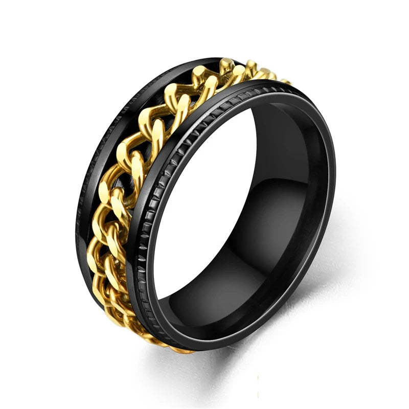 Titanium Steel Rotatable Chain Rings Men Women Stress Ring For Anxiety Couple Jewelry 8mm Corkscrew Rings Multifunctional Gift