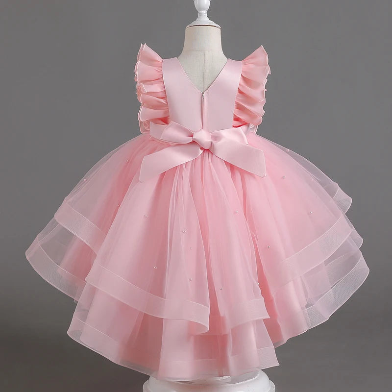 8311 Girls' Dress Summer Small Flying Sleeves Trailing Mesh Ponchy Princess Sweet Bean Sand Long