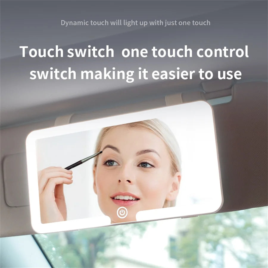 Universal Car Sun Visor Makeup Mirror with LED Fill Light Rechargeable HD Portable Vanity Mirror for Interior Cosmetic Use