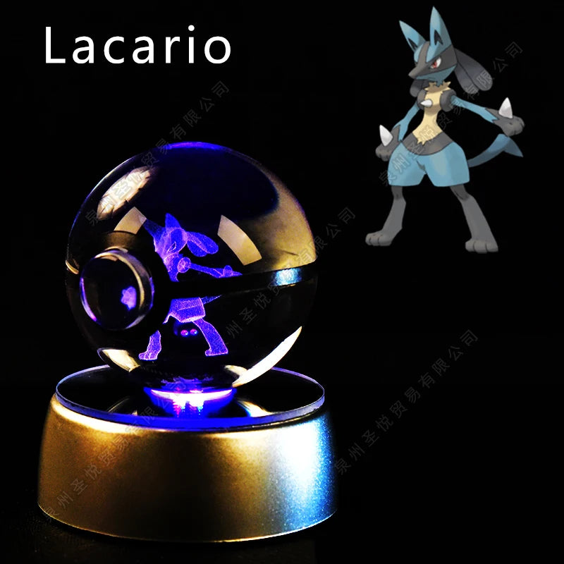Pokemon Crystal Ball 3D Pikachu Gengar Mewtwo Night Light Lamp Pokeball 3D Glass Pokemon Crystal Ball Statue Kids Birthday Gift