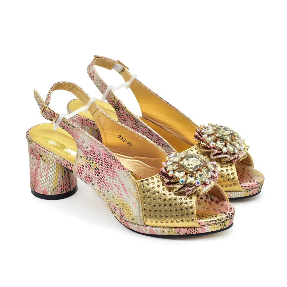 Italian Shoes and Bags Matching Set Decorated with Rhinestone Nigerian Heel Party for Women African Wedding Shoes with Bag