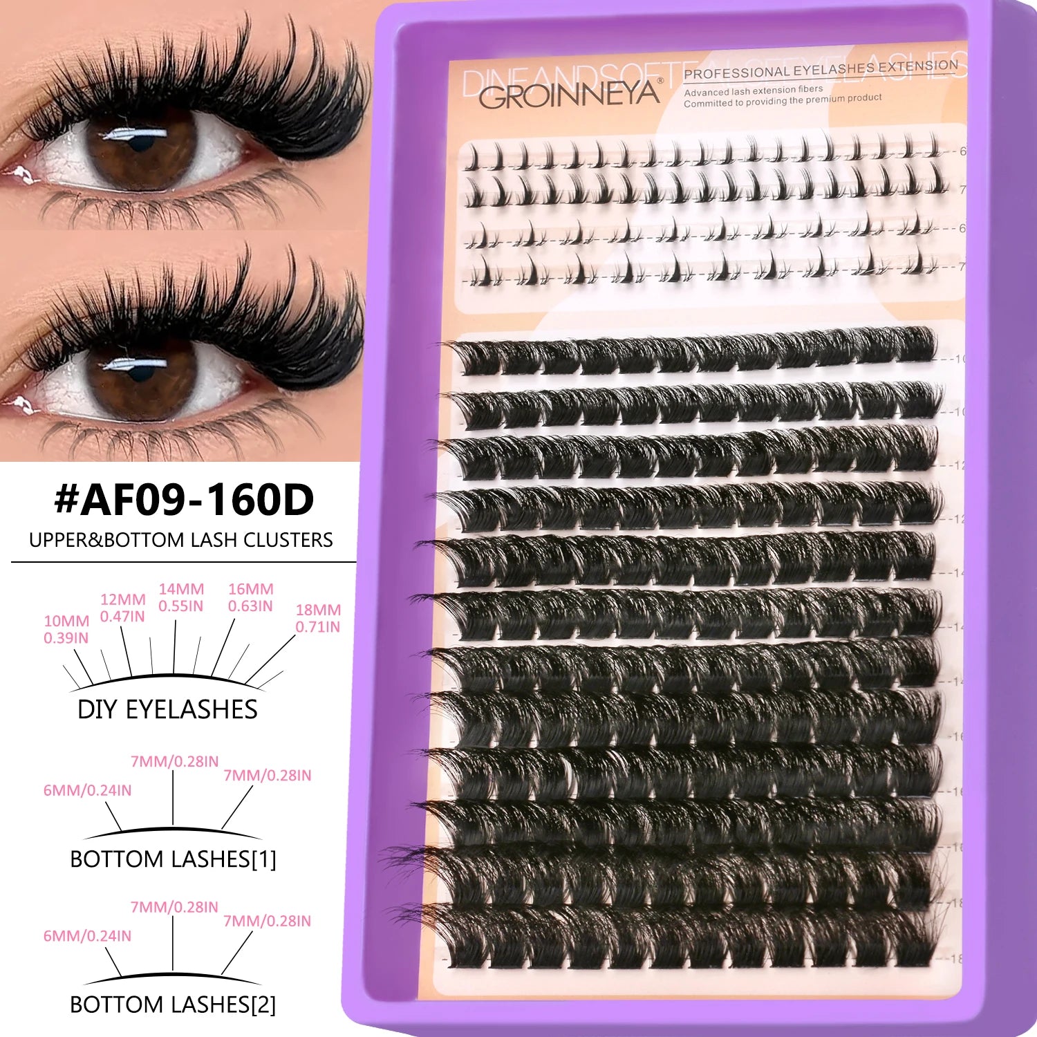 GROINNEYA Manga Lashes Cluster Lashes Natural Eyelash Extension Cluster Natural Volume Individual Lashes Mixed Tray Lashes