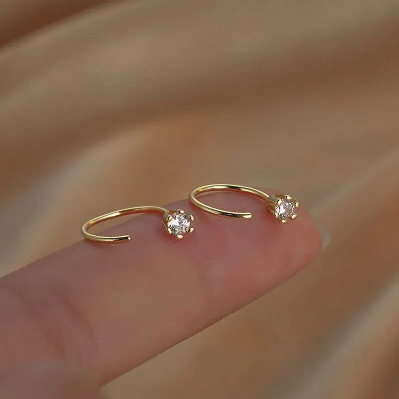 10mm Round Hoop Earrings For Women Temperament Inlaid Zircon Earrings Simple Copper Earrings Daily Small Ear Hook Jewelry K-