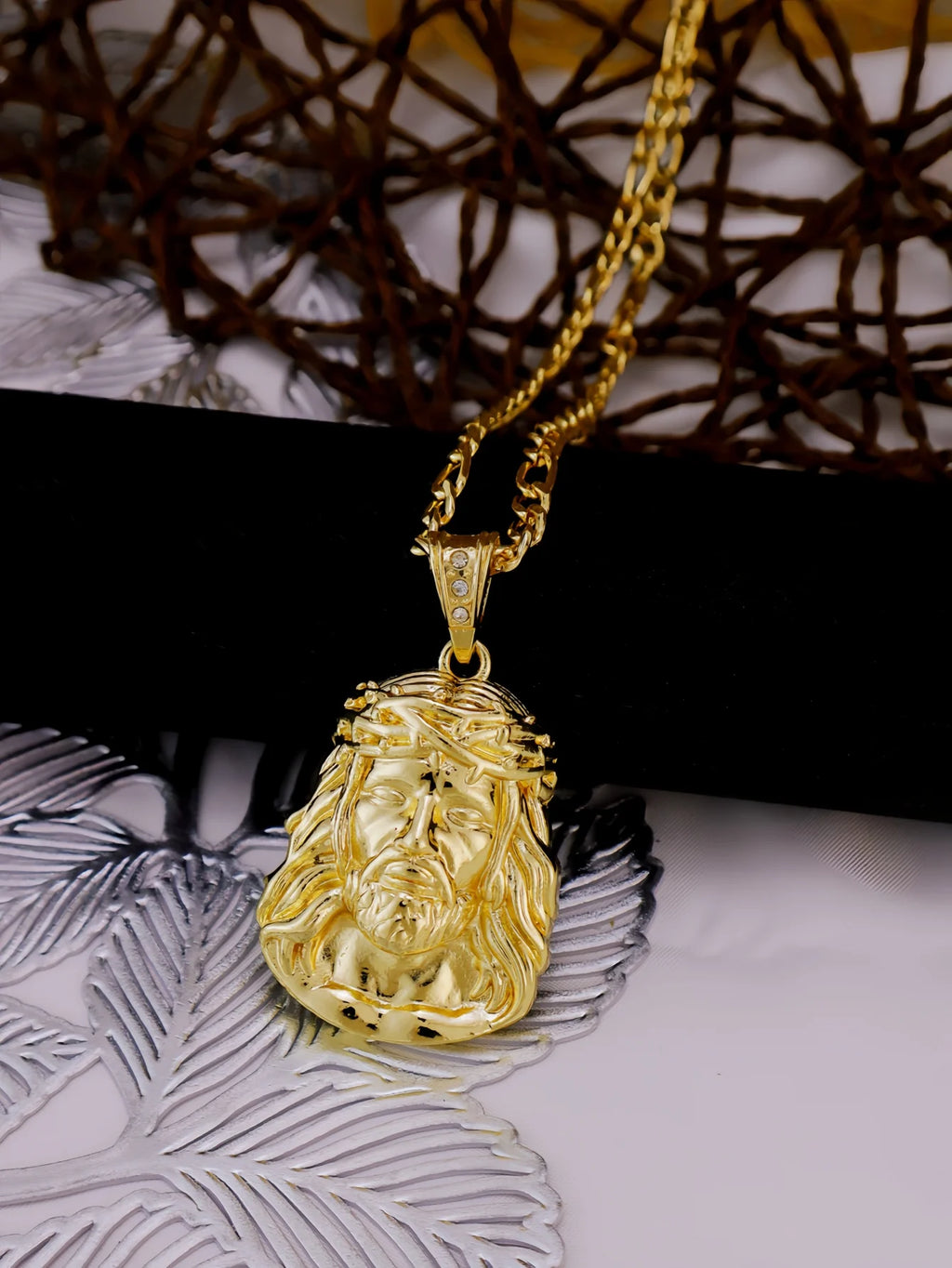 6 Sizes Hip Hop Punk Style God Jesus Head Deluxe Gold Plated Pendant Collar Necklace Figaro Chain Men Women Jewelry