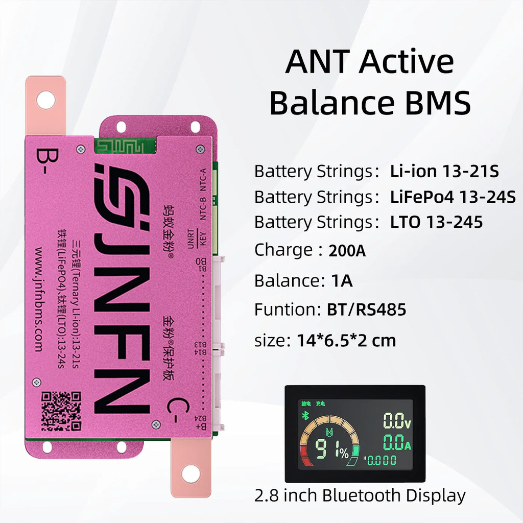 ANT BMS 1A Active Balance Smart BMS 13S 16S 48V 17S 20S 60V 24S 72V Lifepo4 18650 Li-Ion Lto 100A 120A 150A Battery Pack RS485