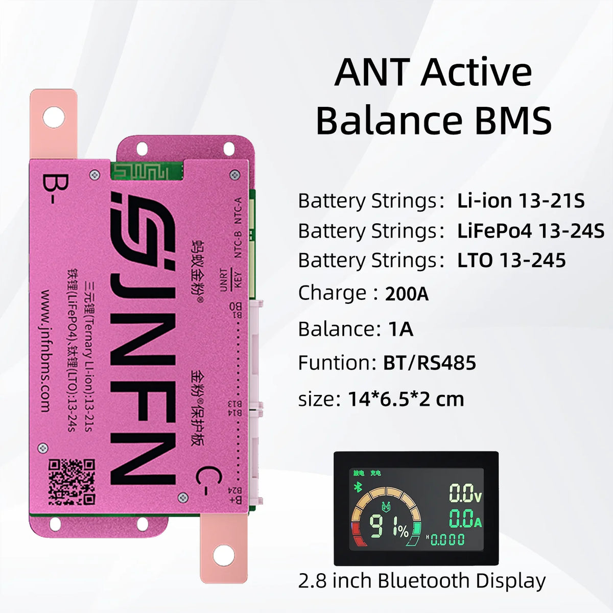 ANT BMS 1A Active Balance Smart BMS 13S 16S 48V 17S 20S 60V 24S 72V Lifepo4 18650 Li-Ion Lto 100A 120A 150A Battery Pack RS485