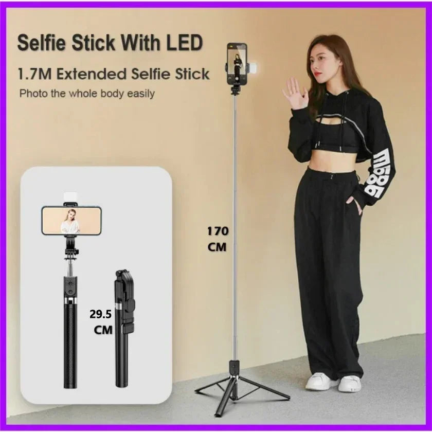 Ultra Long 1700mm Selfie Stick with Bluetooth Remote Portable Phone Holder And Fill Light Tripod Stand for Live Broadcasts