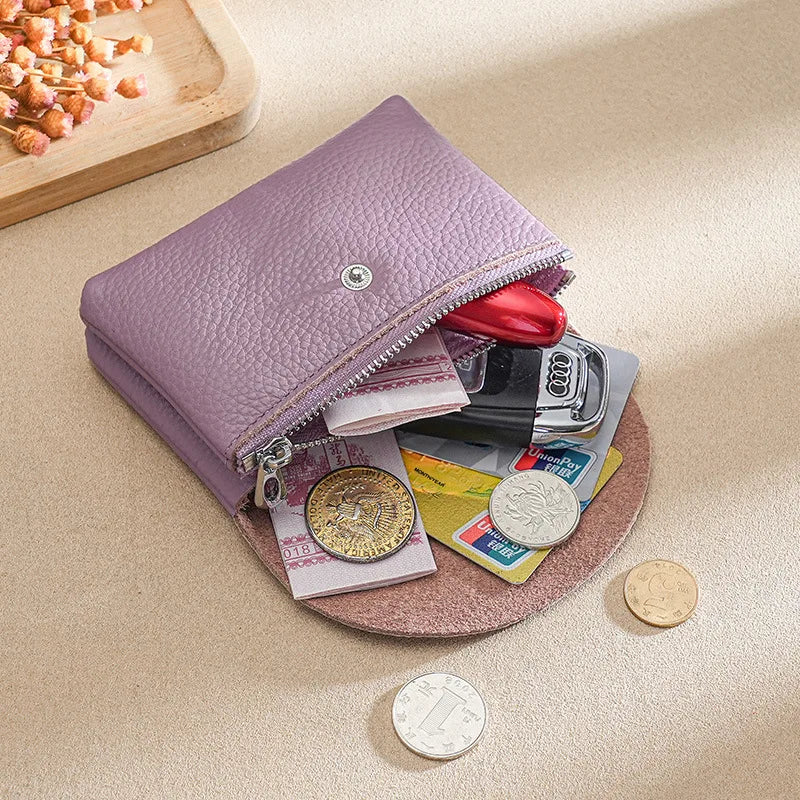 Custom Initials Fashion Women Genuine Leather Short Double Wallet Cute Small Coin Purse Mini Credit Card Holder Key Storage Bag
