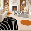 Large Indoor Area Rug, Soft Velvet Low Pile with Non-slip Dotted Backing, Machine Washable Mid-Century Geometric Black & Terracotta Pattern Rug for Living Room, Bedroom, Modern Home Decor