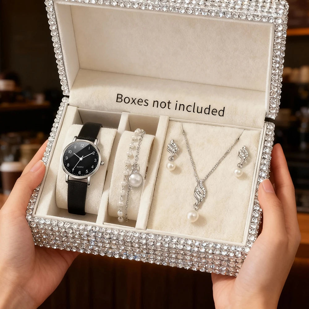 5Pcs Ladies' Elegant Fashion Watch Set, Ideal Gifts For Friends & Family On Valentine's Day, Easter, Ramadan And Birthdays.