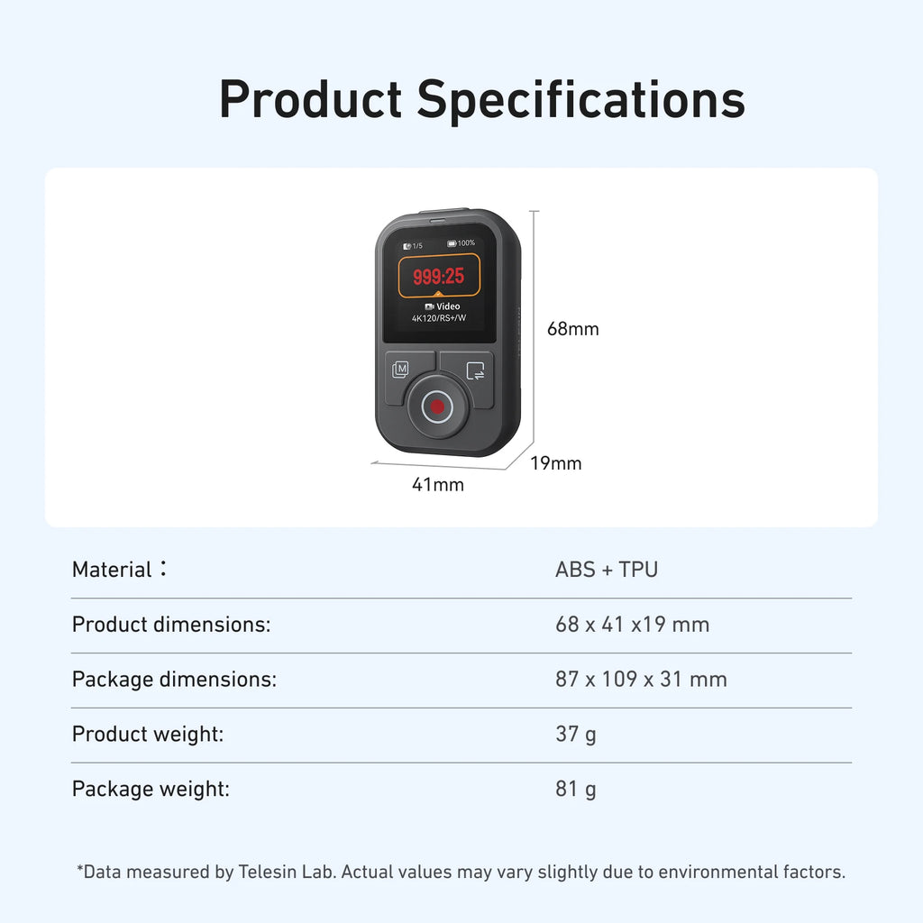 TELESIN 60M Bluetooth Remote Control For DJI OSMO Action 6 5pro 4 OSMO 360 With Wrist Strap Screen Display For DJI Action 4 5 6
