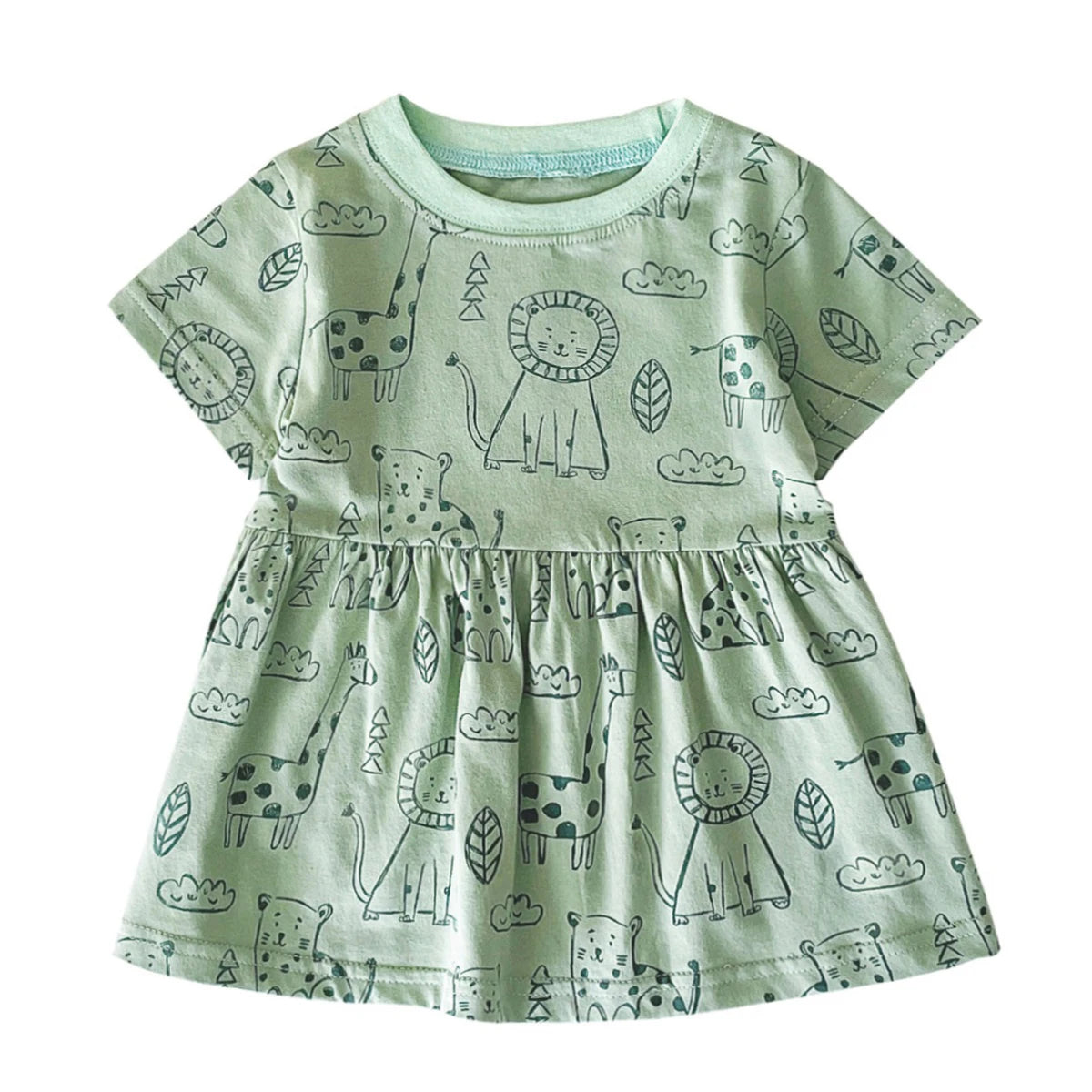 Sanlutoz Short Sleeve Summer Baby Dress Cute Pattern Casual Kids Girls Clothing Dress Cotton