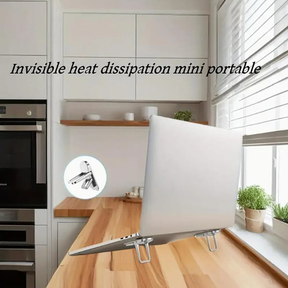 2PCS Mini Foldable Laptop Stand Portable Computer Keyboard Riser with 2 Adjustable Angles Self-Adhesive Invisible Notebook Stand