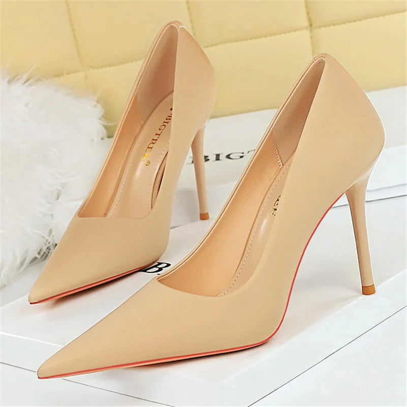 Women 10cm High Heels Satin Silk Dress Stiletto Fashion Pumps Lady Wedding Bridal Escarpin Catwalk Green Purple Peach Prom Shoes