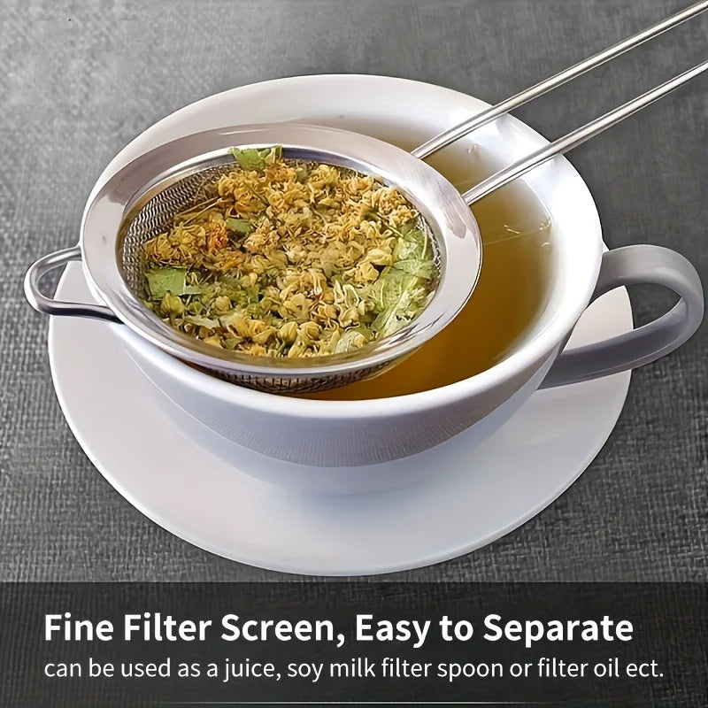 3pcs Fine Mesh Strainers Set Stainless Steel Multipurpose Flour Sieve Sifter With Handle Perfect For Tea Flour Egg Kitchen Tool