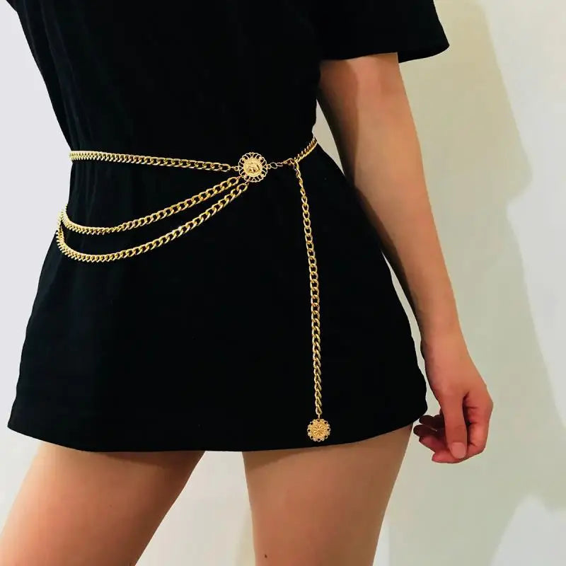Boho Sexy Women Fashion Belt Hip High Waist Gold Silver Color Narrow Metal Body Chain Chunky Fringes New