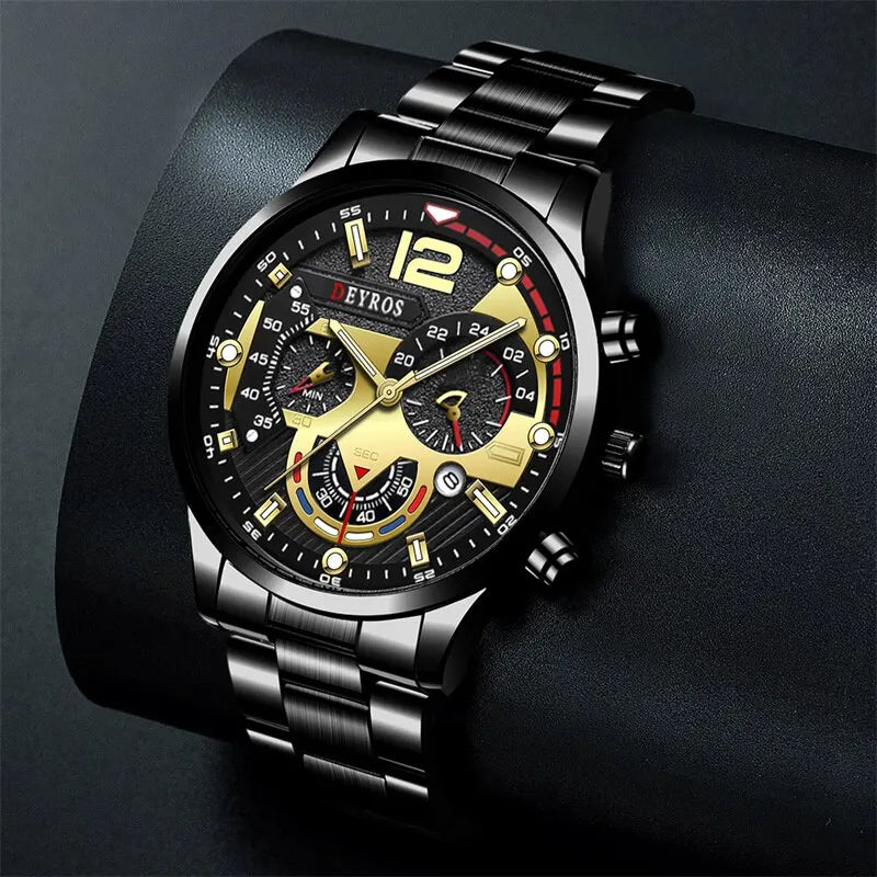 Luxury Fashion Mens Watches Stainless Steel Quartz Wristwatch Calendar Luminous Clock Men Business Casual Watch Reloj Hombre